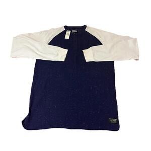 Mens NWT Raglan Henley X-Large T-Shirt Regular Fit Blue White Tee Waters Army